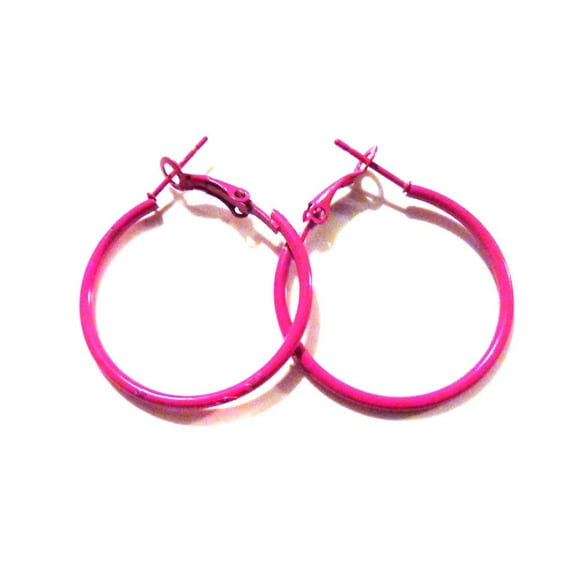 Hot Pink Earrings 1.5 inch Thin Hoop Earrings
