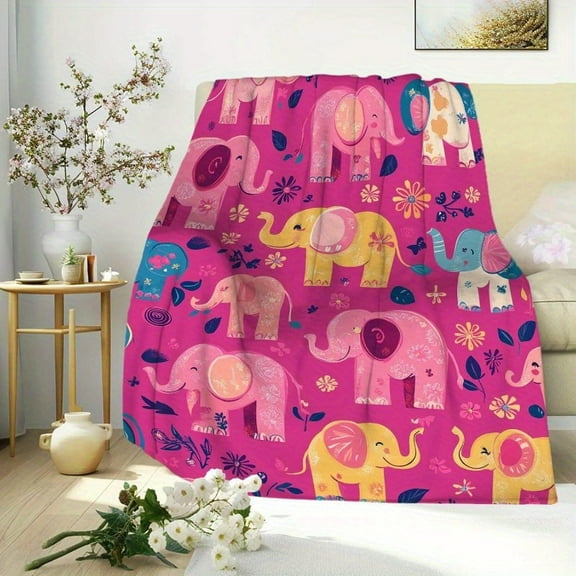 Hot Pink Elephant Throw Blanket Bohemian-Inspired Colorful Wildlife Soft Cozy Blanket for Bed Couch Sofa Lightweight Warm Blanket for Women and Men Fun Home Decor 60x80 Inches