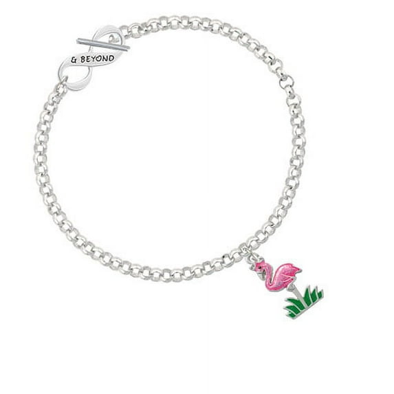 Hot Pink Enamel Flamingo with Grass & Beyond Infinity Toggle Chain Bracelet
