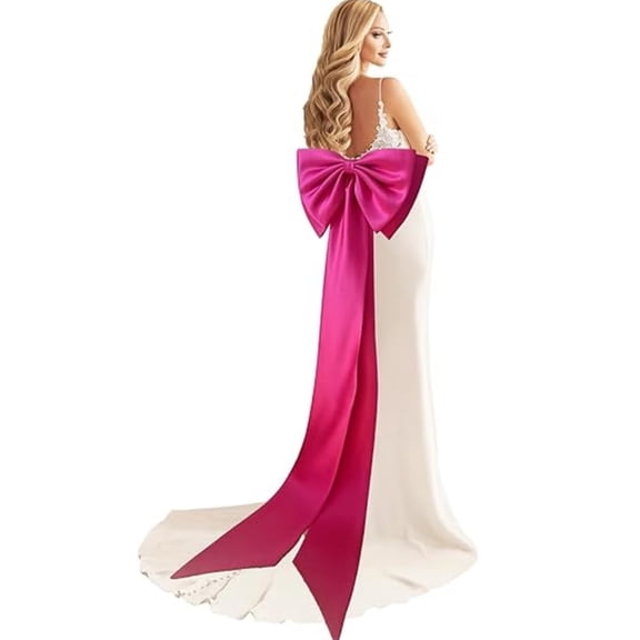 Hot Pink Extra Long Tail Bow Belt,59" Large Satin Bow Train Waist Sash,Elegant Removable Big Bow Train,Bride Dress Ribbon Bow Decorations,for Wedding Prom Formal Evening Party By Scheam