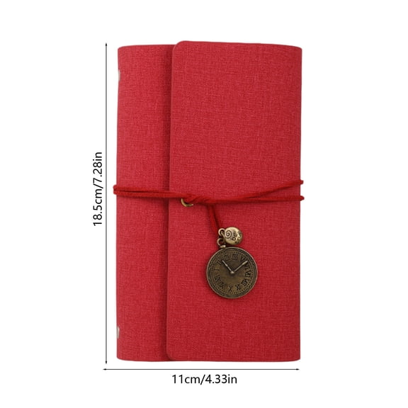 Hot Pink Fabric Notebook Journal, Loose-Leaf Bound Diary with Clock Charm & String Closure, 4.33×7.28in No-Bleed Paper for Travel, Daily Notes & Souvenirs