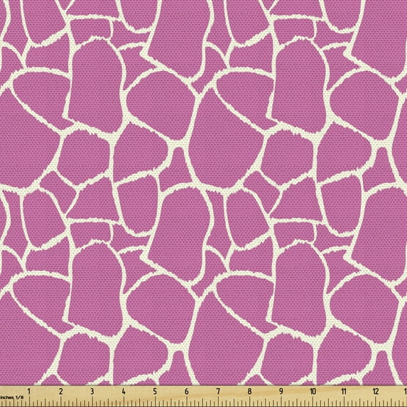 Ambesonne Hot Pink Fabric by the Yard Upholstery, Abstract Giraffe Skin, 3 Yards, White Pink
