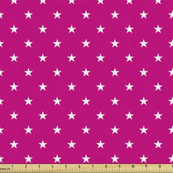 Ambesonne Hot Pink Fabric by the Yard Upholstery, White Stars Girlish, 1 Yard, Hot Pink White