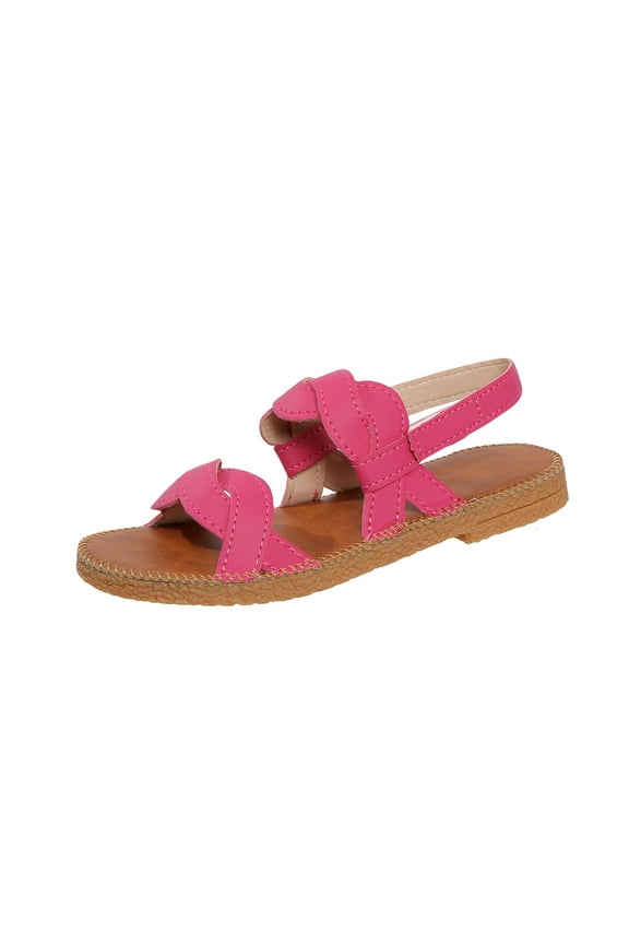 Hot Pink Female Fashion Summer Sandals With Wedge Heel And Thick Base One-Line Floral Pattern For Outdoor Indoor Use Pu