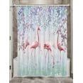 thumbnail image 1 of Hot Pink Flamingo Camper RV Shower Curtain for Travel Trailer Bathroom, Lavender Green Camping Small Narrow Shorter Fabric Shower Curtains Set, Botanical Happy Camp Decor with Hooks 47X64, 1 of 6