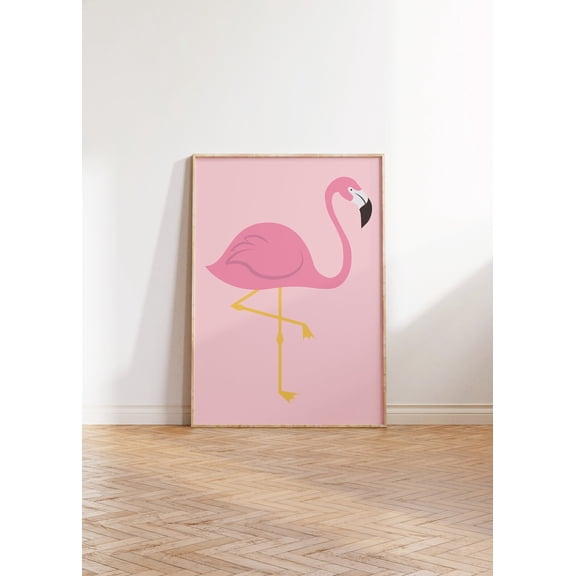 Hot Pink Flamingo Illustration Wall Art Boho Trendy Decor, Stretched Canvas Size 12x18