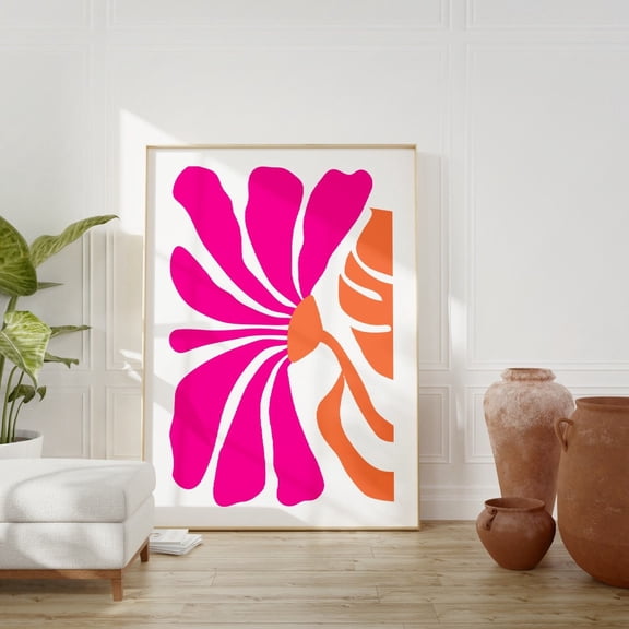 Hot Pink Floral Abstract Wall Art, Unframed Paper Print Size 8x12