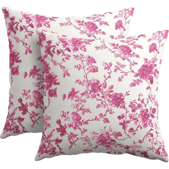 Hot Pink Floral Pillow Covers 20x20 Inch Set of 2 Pink and Cream Chinoiserie Flower Outdoor Decorative Throw Pillows Vintage Rustic Toile Pillowcases Cushion Covers for Couch Home Decor