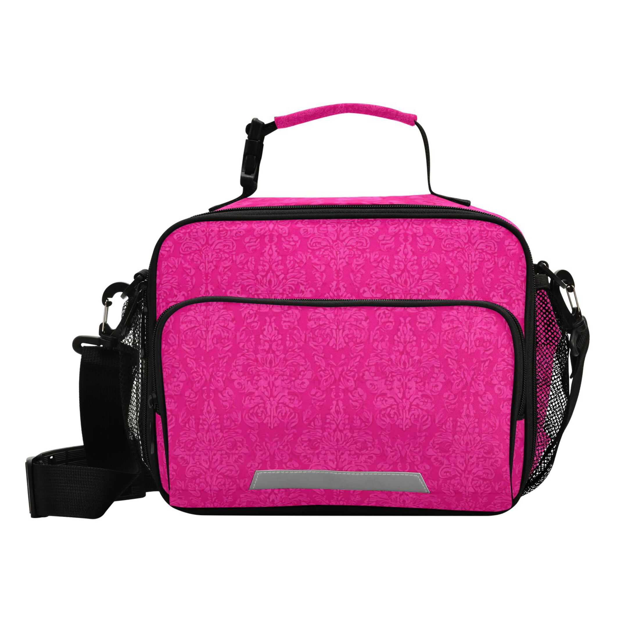 Hot Pink Flower Patterns Insulated Lunch Bag Portable Cooler Bag Mommy Bag Large Capacity 6L