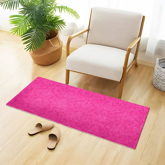 Hot Pink Flower Patterns Plush Carpet Non Slip Runner Rug Absorbent Bath Mat 39" x 20"