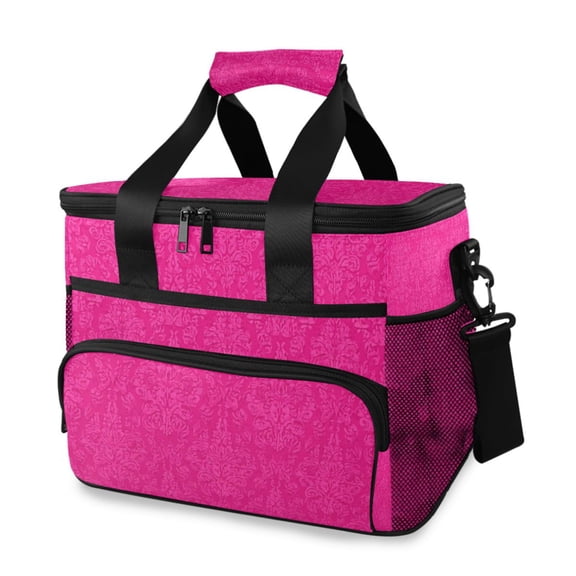 Hot Pink Flower Patterns Portable Cooler Lunch Box Reusable Insulated Lunch Bag Leakproof 15L