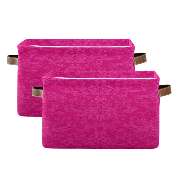Hot Pink Flower Patterns Square Storage Bins with Handles Collapsible Containing Box 2 Packs