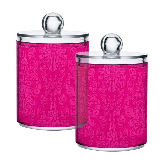 Hot Pink Flower Patterns Translucent Plastic Cans Storage Canisters with Lid Set of 2