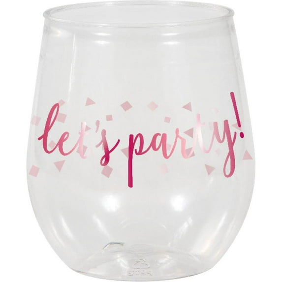 Hot Pink Foil 14 Oz Stemless Wine Glasses, 6 ct
