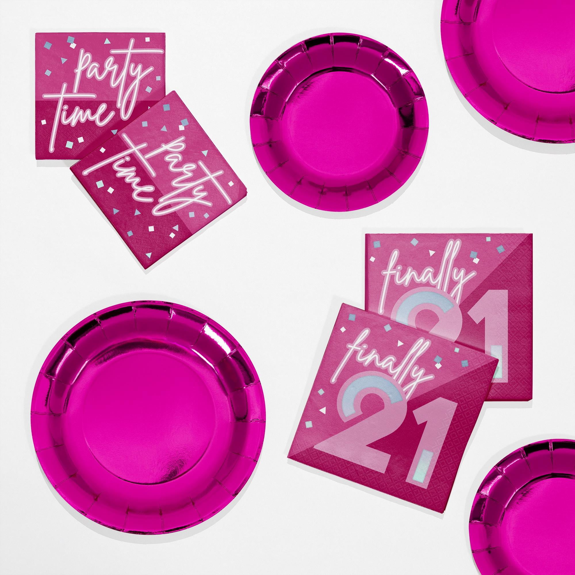 Hot Pink Foil 21st Birthday Tableware Set, Serves 8