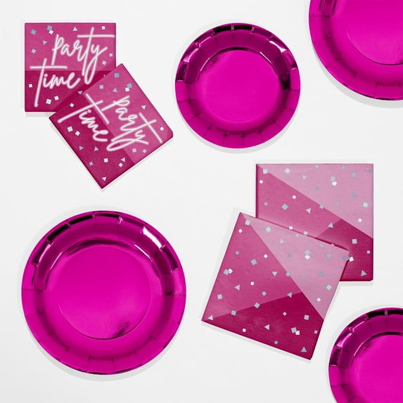Hot Pink Foil Tableware Set, Serves 8