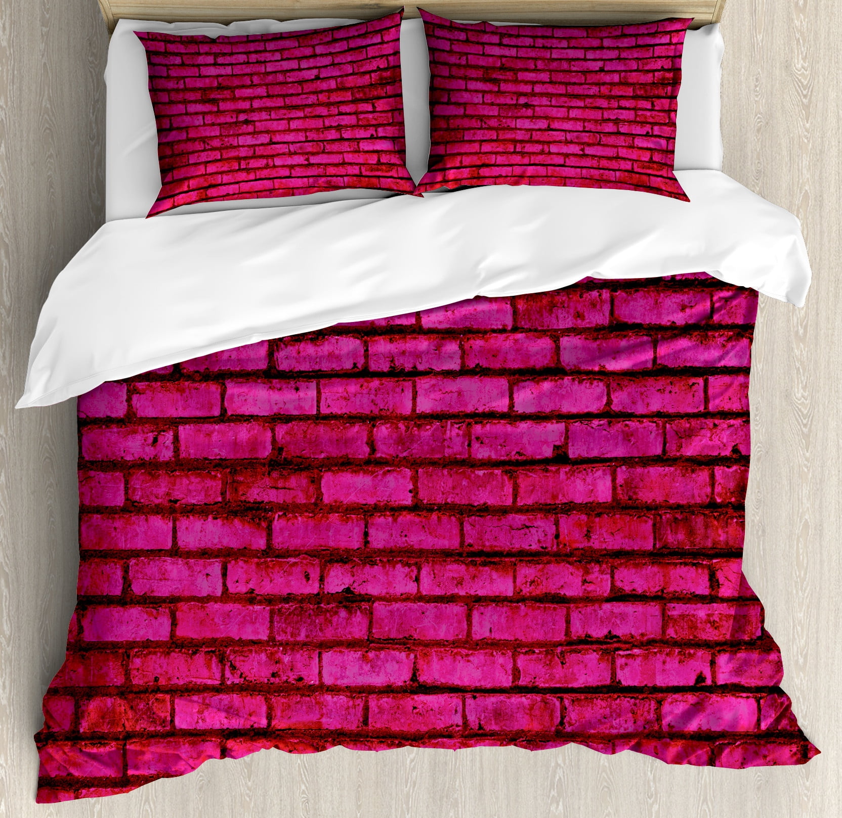 Hot Pink Fuchsia Duvet Cover Set, Abstract Grunge Brick Wall Simplicity ...