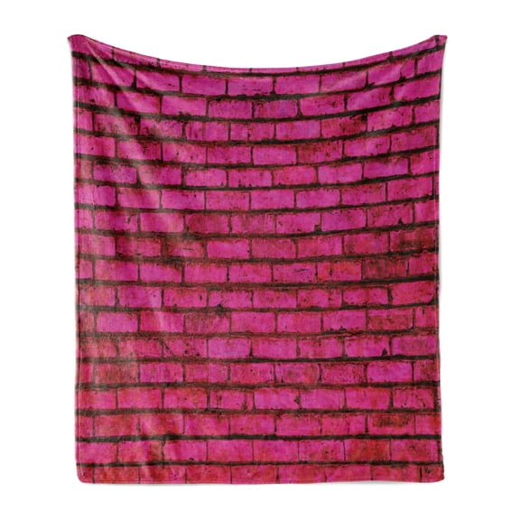 Hot Pink Fuchsia Soft Flannel Fleece Throw Blanket, Abstract Grunge Brick Wall Simplicity in Feminine Colors, Cozy Plush for Indoor and Outdoor Use, 50" x 60", Magenta Hot Pink, by Ambesonne