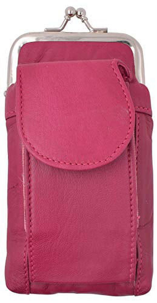 Hot Pink Genuine Leather Cigarette Holder with Lighter Pocket & Extra Back  Pocket