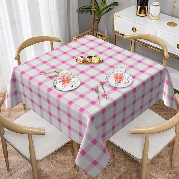 Hot Pink Gingham Check Plaid Medium 100% Polyester Fiber Square Tablecloth Anti Pilling Tablecloth Decoration 60"X60"
