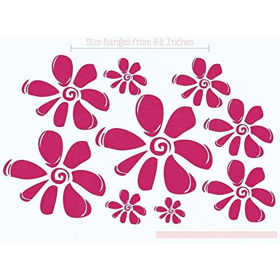 Hot Pink Girl'S Wall Sticker Flower Decals 9Pc Large Floral Decor Hot Pink
