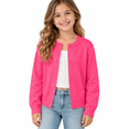 thumbnail image 1 of Hot Pink Girls Button Front Cardigan Sweater Size 6-7 Years, Long Sleeve Crew Neck Knit Jacket for School Uniform, Casual Layering Fall Spring Everyday Wear, 1 of 9