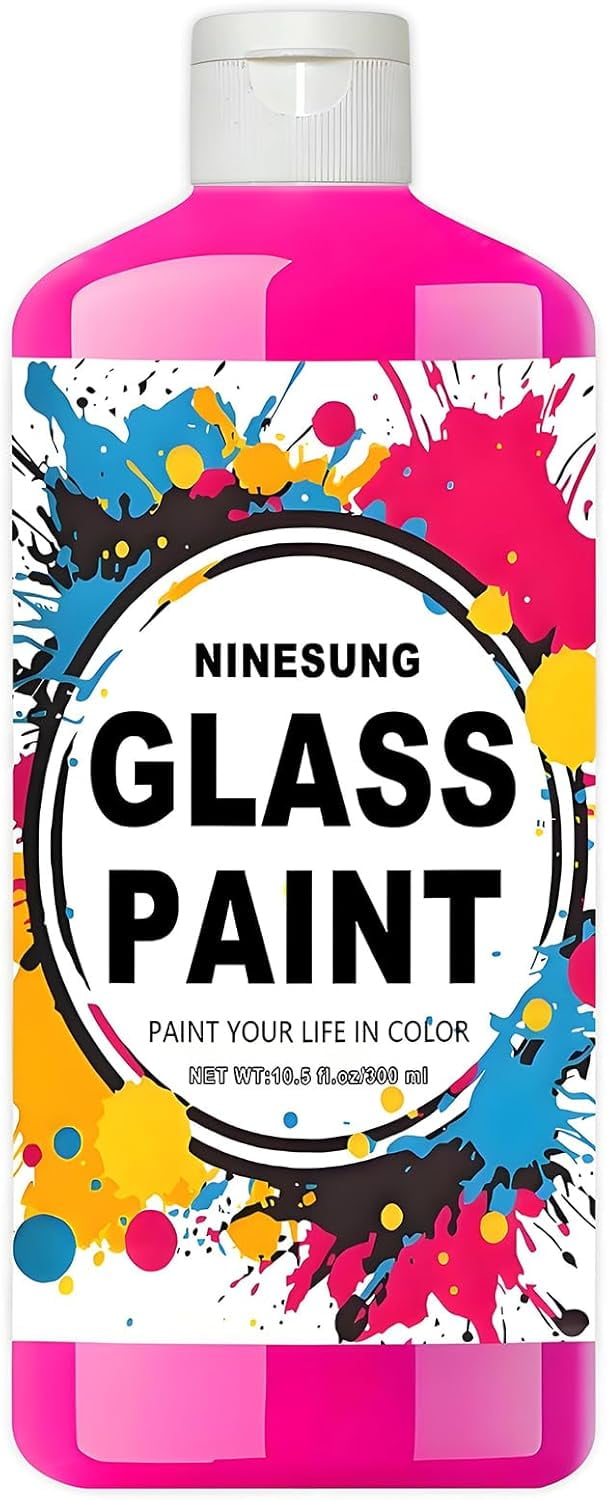 Hot Pink Glass Paint, 34 oz (1 Liter) Jumbo Bulk - Acrylic Paint for Stained Glass, Windows, Wine Glasses, Ceramics & Bottles - For Artists & Beginners (Hot Pink, 34 Fl Oz)