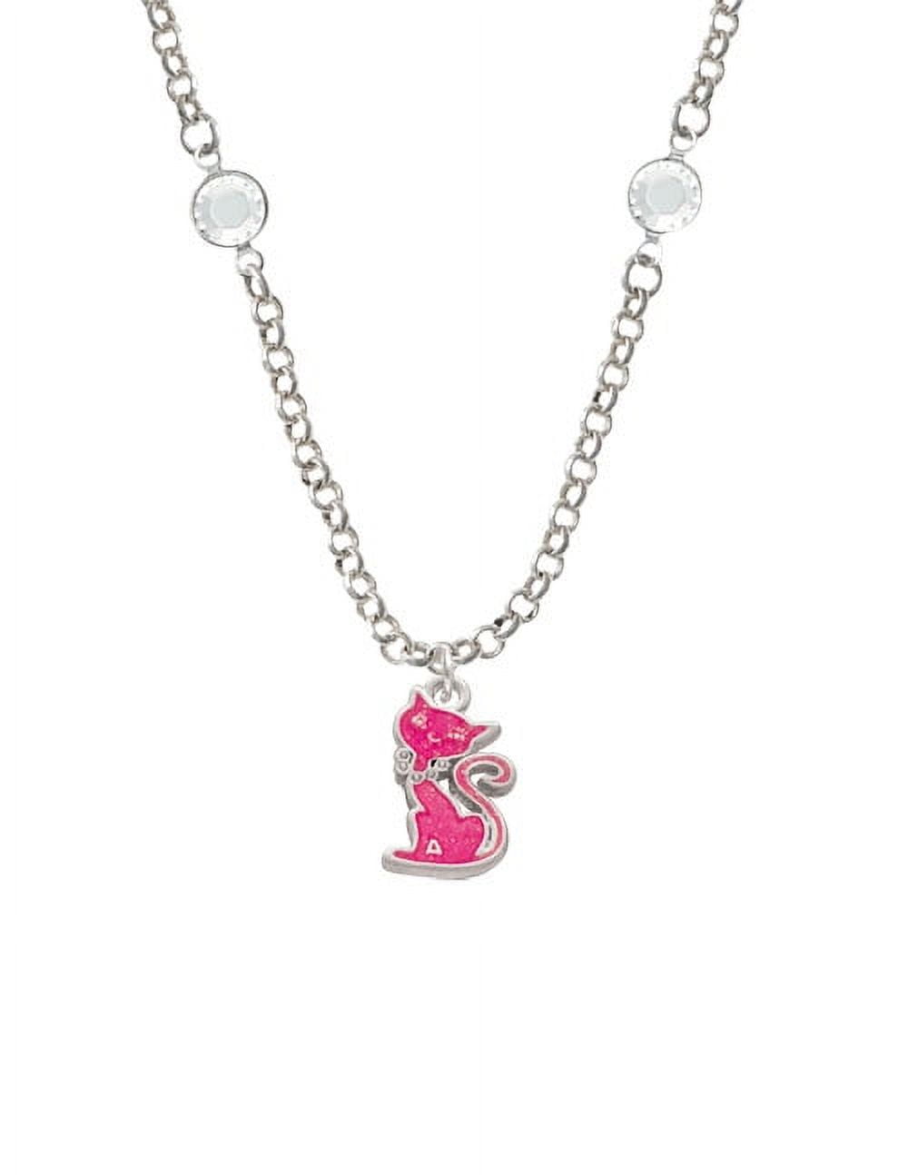 Hot Pink Glitter Cat Clear Crystal Fiona Necklace