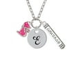 thumbnail image 1 of Hot Pink Glitter Cat - E - Script Initial Disc Courage Strength Wisdom Zoe Necklace, 1 of 1