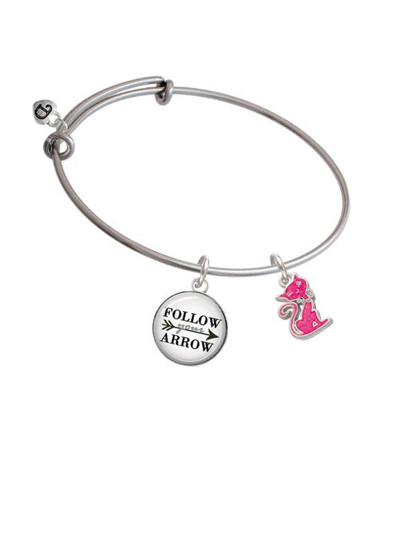 Hot Pink Glitter Cat Follow Your Arrow Bangle Bracelet