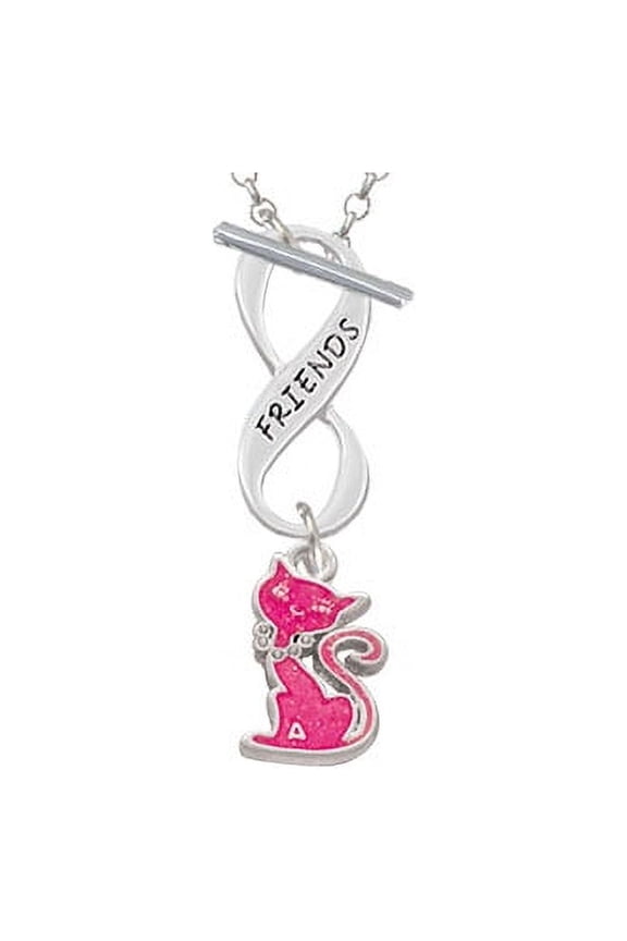Hot Pink Glitter Cat Friends Infinity Toggle Chain Necklace