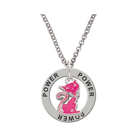 Hot Pink Glitter Cat Power Affirmation Ring Necklace