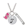 thumbnail image 1 of Hot Pink Glitter Cat - T - Script Initial Disc Courage Strength Wisdom Zoe Necklace, 1 of 1