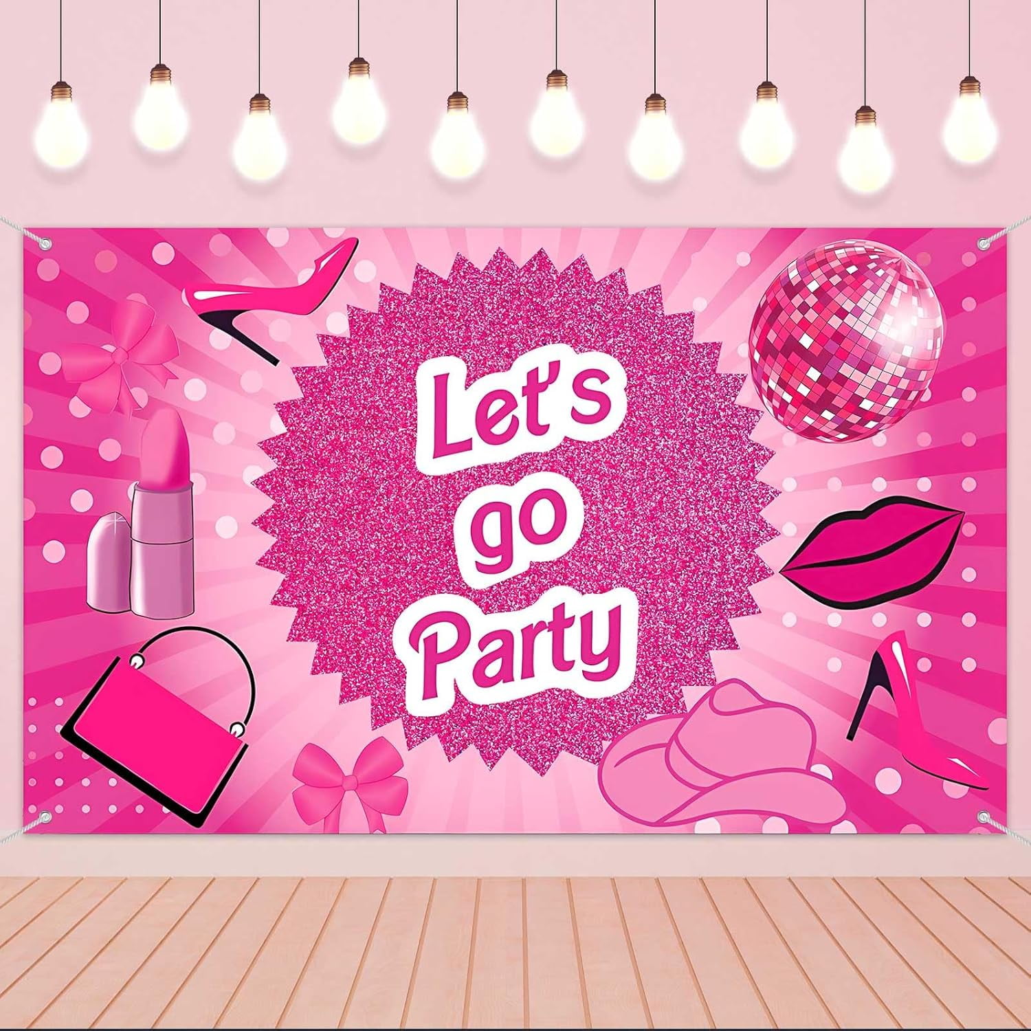 Lets Go Party Makeup Pink Birthday Backdrop For Girl