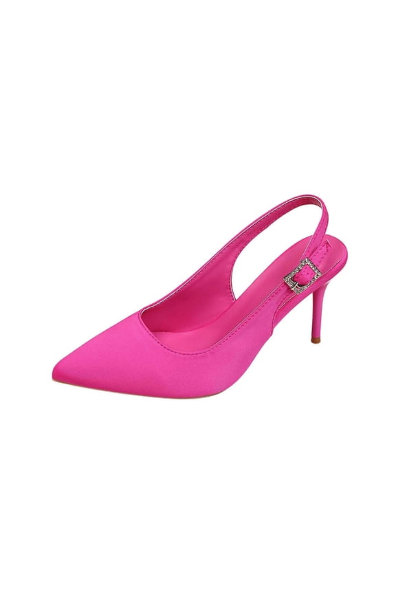 Hot Pink Heels For Women Comfortable Casual Pointed Toe Closed Toe Side Elastic Stretch Open Back Stiletto Heel Metal Chain Decor Dress Shoes With Shoe Box Size 36 Eu 1 Pair (0.97 Lbs)