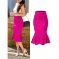 thumbnail image 1 of Hot Pink High Waist Knee-Length Fish Tail Skirt, Fitted Stretchy Polyester Blend Office & Commute Skirt, 1 of 7