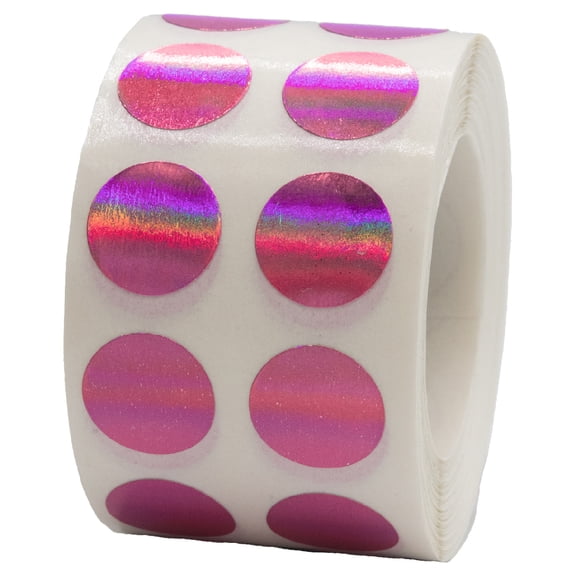 Hot Pink Holographic Circle Dot Stickers, 0.5 Inch Round, 1000 Labels on a Roll