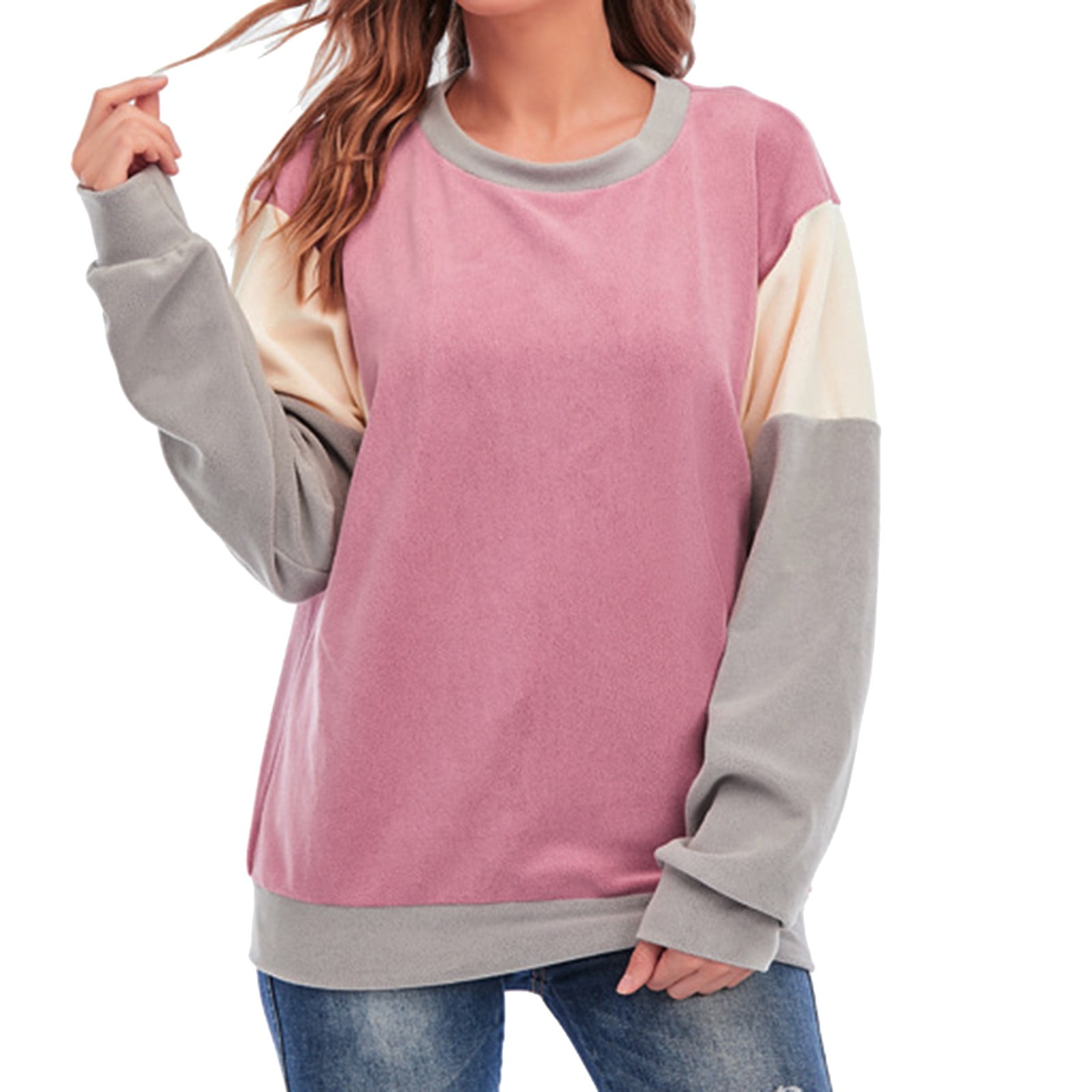 Hot Pink Hoodies for Women Cotton Long Sleeve Workout Tops for Women V