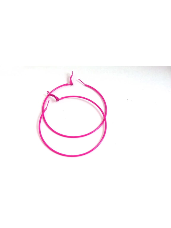 Hot Pink Hoop Earrings 2.75 inch Simple Thin Hoops