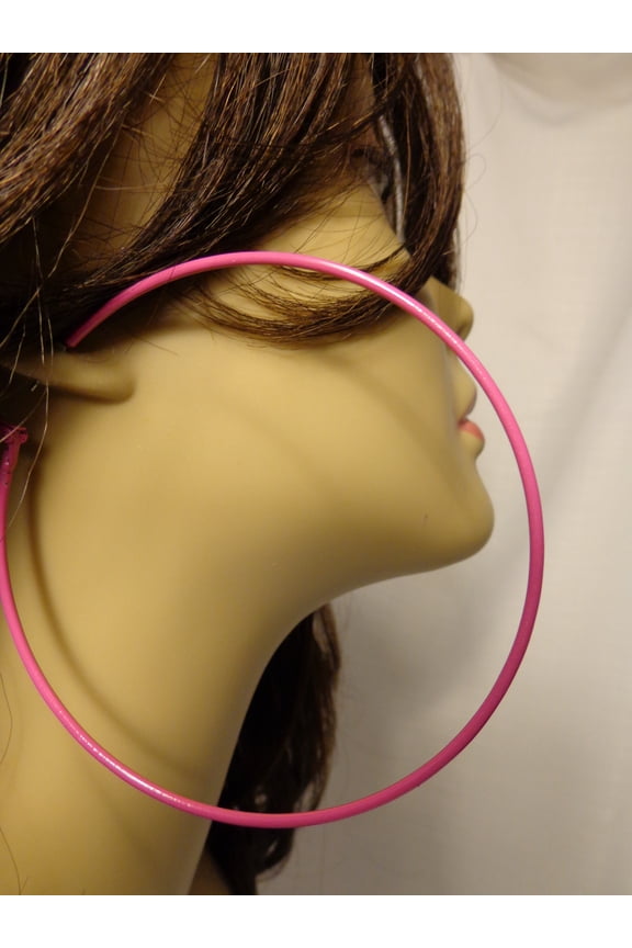 Hot Pink Hoop Earrings Large 3.5 inch Simple Thin Hoops