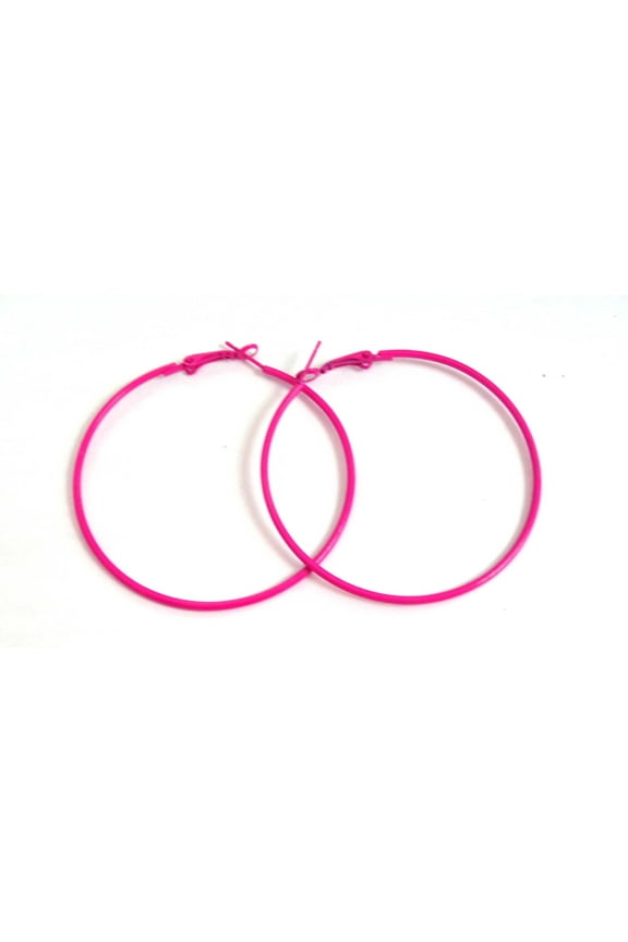 Hot Pink Hoop Earrings Large 3 inch Simple Thin Hoops