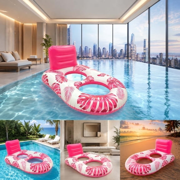 Hot Pink Inflatable Pool Floating Bed Large Water Lounge with Headrest Heavy Duty Floating Sofa for Adults Beach Pool Party