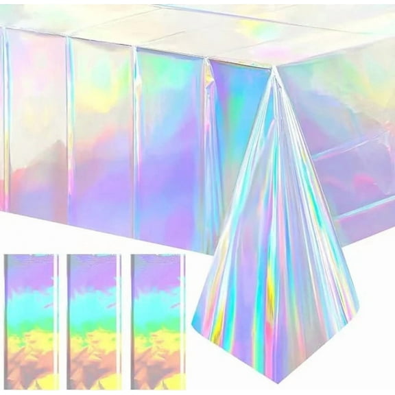 Hot Pink Iridescence Plastic Tablecloth Shiny Foil Metallic Laser Rainbow Rectangle Table Cover for Birthday Wedding Party Decor