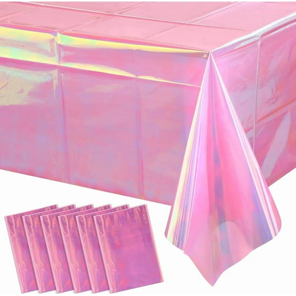 Hot Pink Iridescence Plastic Tablecloth Shiny Foil Metallic Laser Rainbow Rectangle Table Cover for Birthday Wedding Party Decor