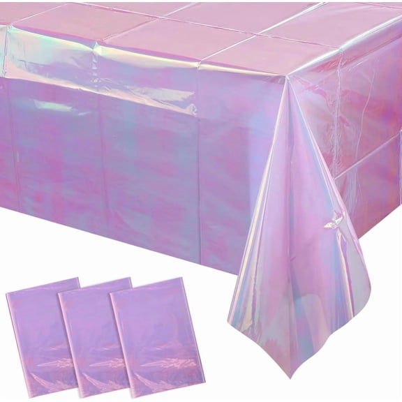 Hot Pink Iridescence Plastic Tablecloth Shiny Foil Metallic Laser Rainbow Rectangle Table Cover for Birthday Wedding Party Decor