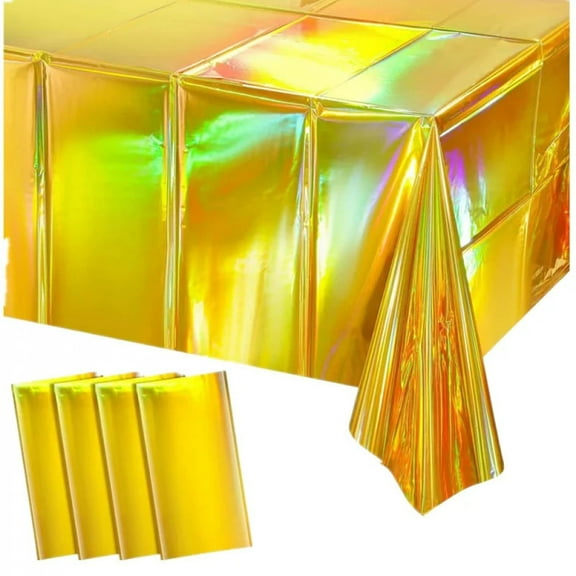 Hot Pink Iridescence Plastic Tablecloth Shiny Foil Metallic Laser Rainbow Rectangle Table Cover for Birthday Wedding Party Decor