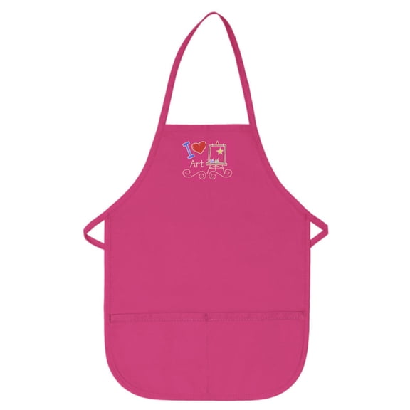 Hot Pink Kids Art Smock with I Love Art Design by My Little Doc Regular