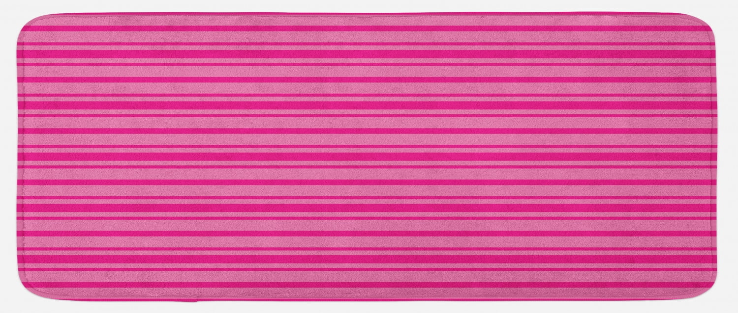 Pink Print Mat Hot Pink Kitchen Mat, Horizontal Bold and Thin Stripes in Pink Tones ...