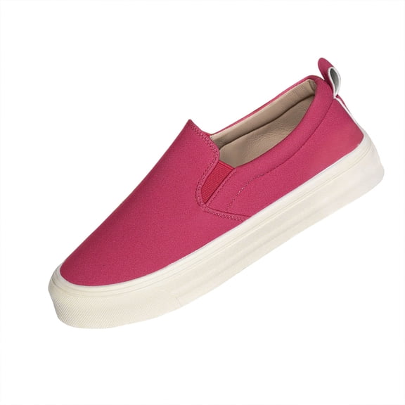 Hot Pink Ladies Fashionable Loafers With Round Toe And Shallow Mouth For Leisure Use