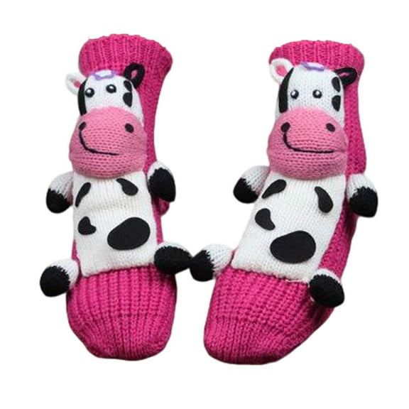 Hot Pink Ladies' Festive Socks With 3D Accents And Non-Skid Design For Indoor Use